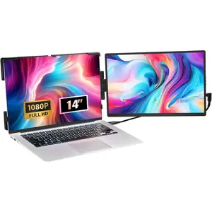 VEVOR Portable Laptop Screen Extender, 14" FHD 1080P IPS Dual Extended Monitor for 13"-17" Laptop, Swivel Portable Monitor USB-C/USB-A/Mini HDMI Port, Compatible with Mac/Wins/Android/Switch/PS5