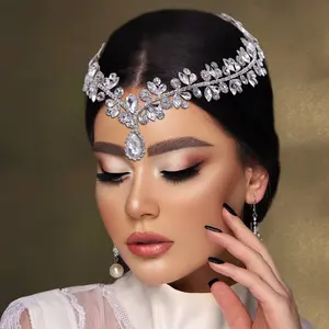 1pcs Bohemian Bridal Headband, Handmade Rhinestone Pendant Forehead Hair Accessories, Fairy Tale Theme Wedding Party Ball Hair Accessories