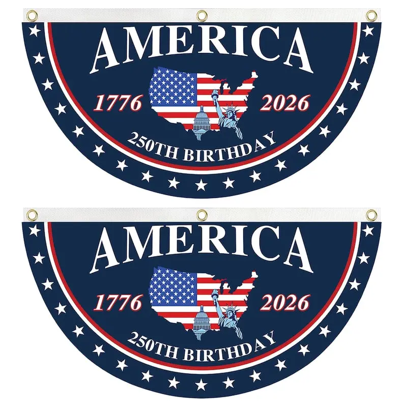 America 250th Birthday Pleaing Bunting Flag, 1776–2026 Patriotic USA Independence Decor, 250th Anniversary America Semicircle Flag