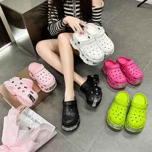 New hole shoes for women, EVA punk style, increasing height thick soled metal rivets, fashionable slippers with toe caps and sandals