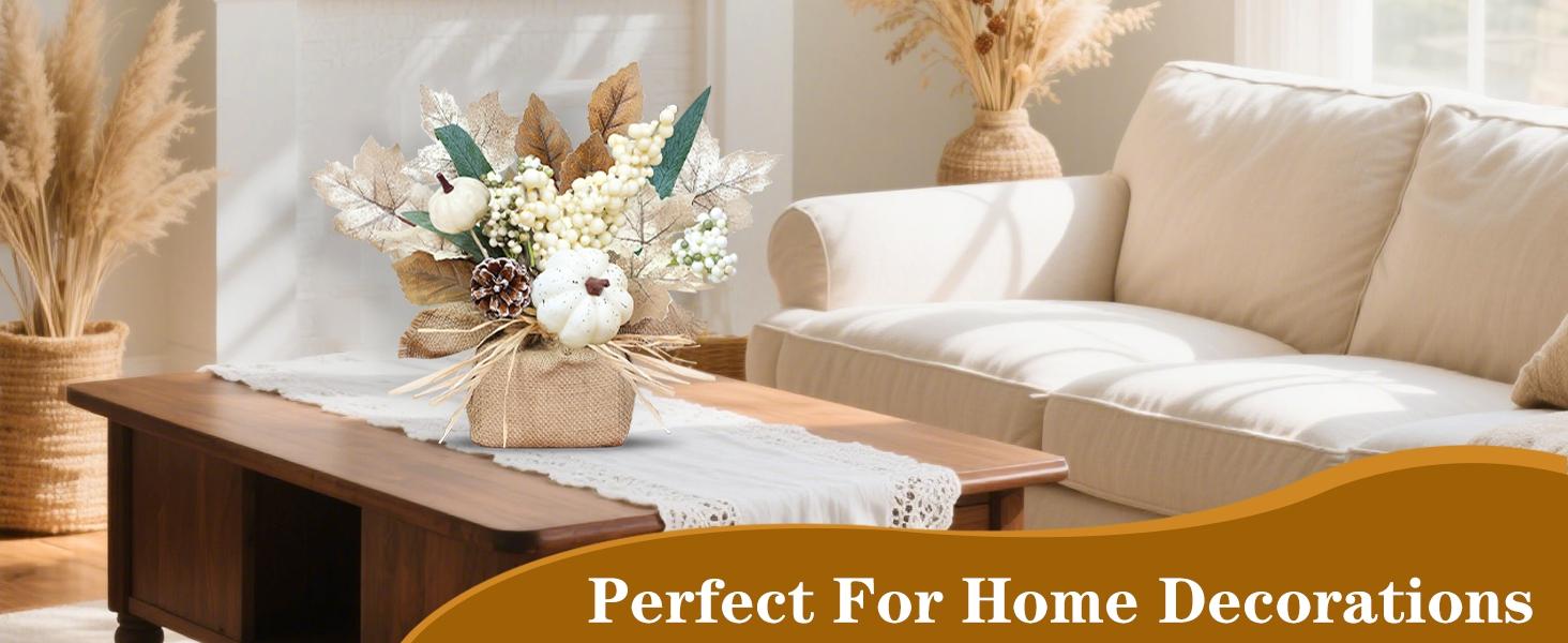 2-Pack 11in Silk Fall Decor Tabletop Trees Centerpieces - Battery-Operated Lights with Timer, Dry Battery Power, Neutral White Maple Leaves, Pumpkins, Pinecones, Berries for Dining Table, Mantel, Decorations Set, Fall Decor For Home