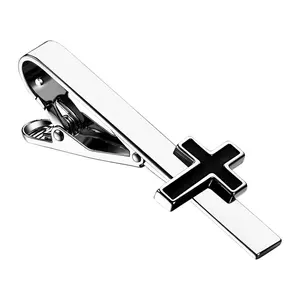 Men's Cross Tie Clip: Vintage Silver Metal Necktie Clips Religious Business Accessories for Wedding Formal Events