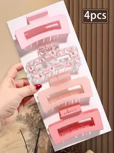 4pcs candy color simple square hair claw clip, non-slip, suitable for thick and fine hair, Hair Clip Set