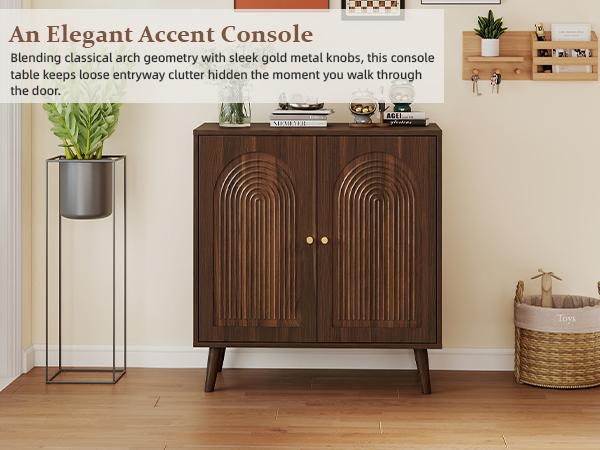 Giratree 31.5" Accent Storage Cabinet, Arched Fluted 2-Door Sideboard | Seamless arched fluted doors, adjustable shelf, soft-close hinges, tapered solid wood legs for versatile room storage