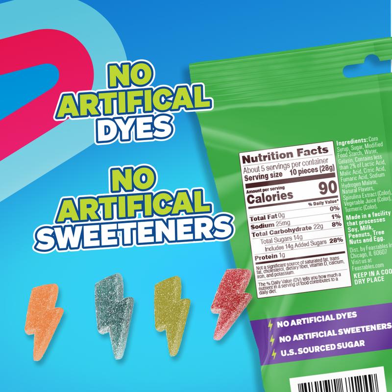 Feastables by Mr.Beast - Sour Strikes – Mixed Gummies, Sour Candies, with Watermelon, Green Apple, Strawberry & Raspberry Flavors, Sweets for Kids and Adults, Perfect Halloween Snack