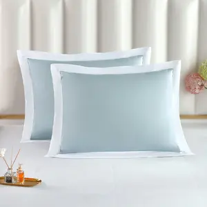 [Outlets] Long-staple Cotton Pillow Sham Set of 2, Misty Blue + White