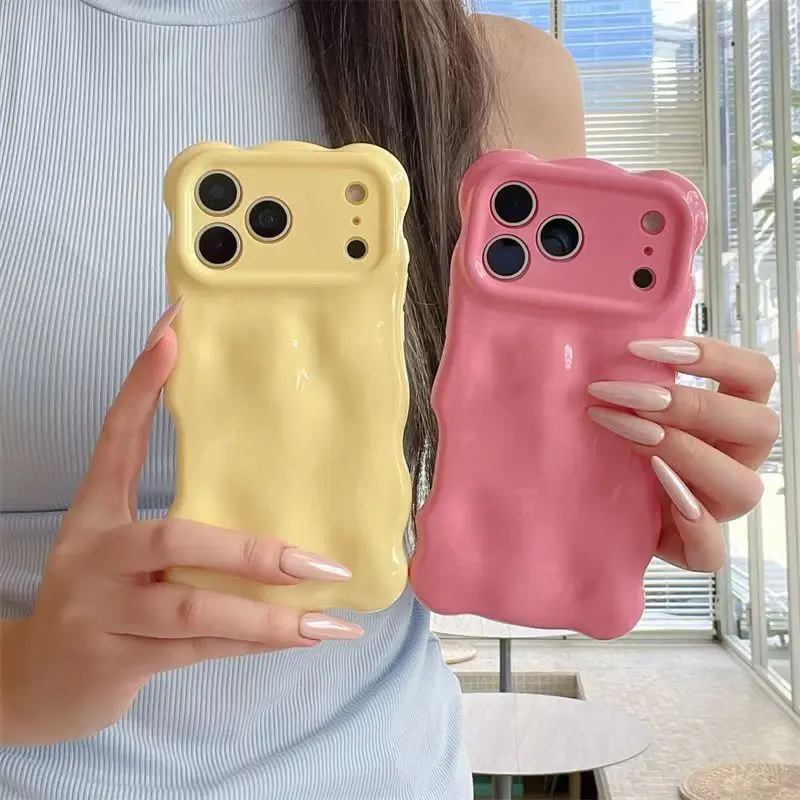 Waves Cute Cream Phone Case for iPhone 17 Air, 16, 15, 14, 13 Pro Max Plus - Shockproof Smartphone/Cellphone/Handheld Devices Decorative Girl Casing, Protective