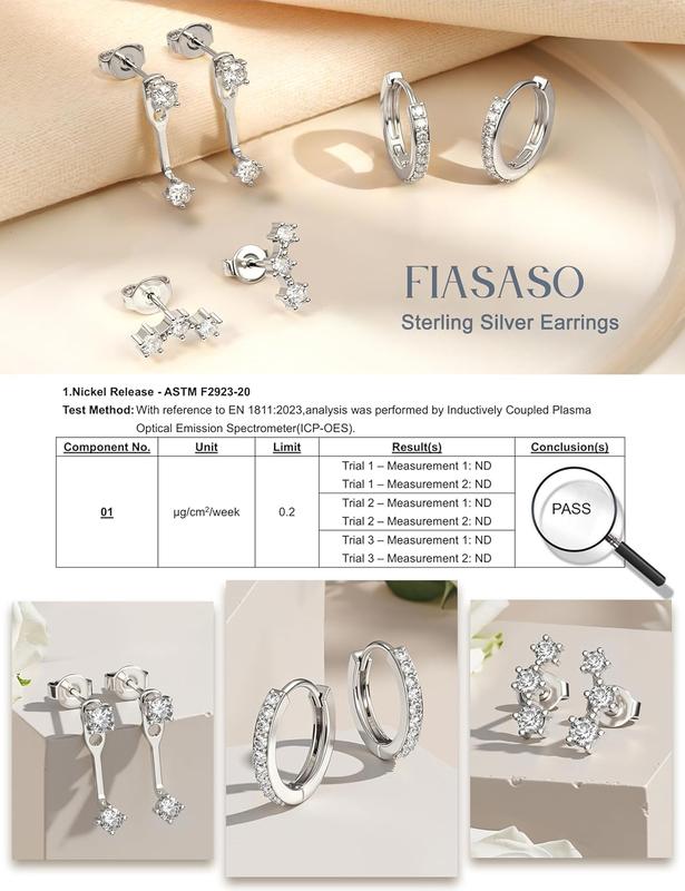 FIASASO 3 Pairs 925 Sterling Silver Hypoallergenic Earrings for Women Trendy - 14K Gold Plated Stud Hoop Cartilage Earrings Set Small Earring Stacks for Sensitive Ears Non Tarnish Dainty Silver Earring