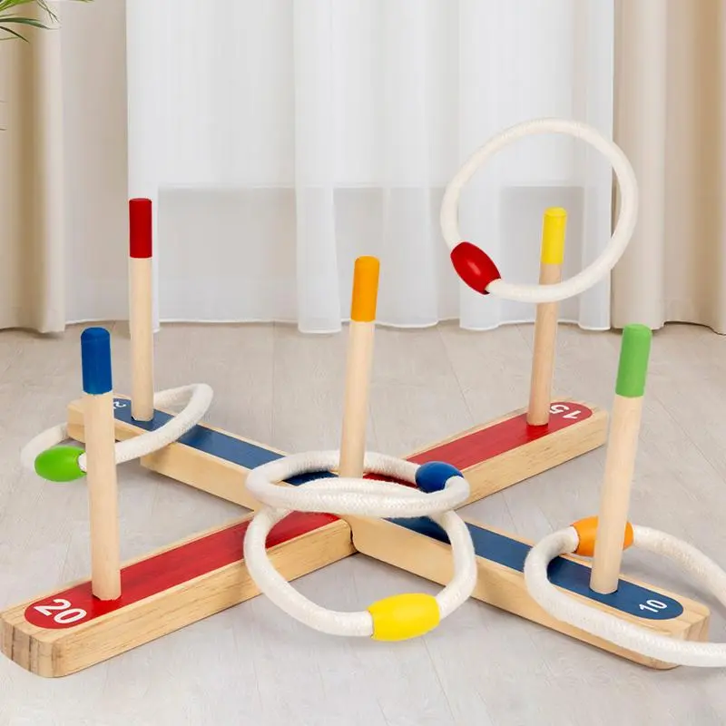 Wooden Hoopla Game Toy, 1 Set Multiplayer Throwing Round Ring Toy, Family Fun Game, Indoor & Outdoor Sports Toy for Teenager, Birthday Gift