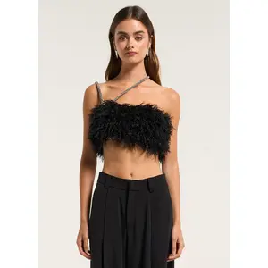 VIAVIA The Faux Mongolian Fur Rhinestone Strap Top