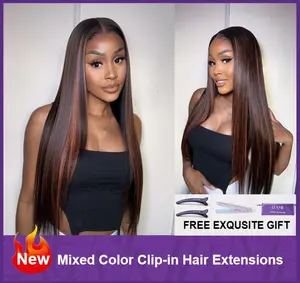 Seamless Brown Highlight Deep Wave Clip in Human Hair Extensions 135g 9pcs / 7pcs with Free Gift