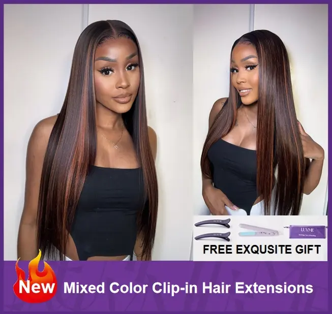 Seamless Brown Highlight Deep Wave Clip in Human Hair Extensions 135g 9pcs / 7pcs with Free Gift
