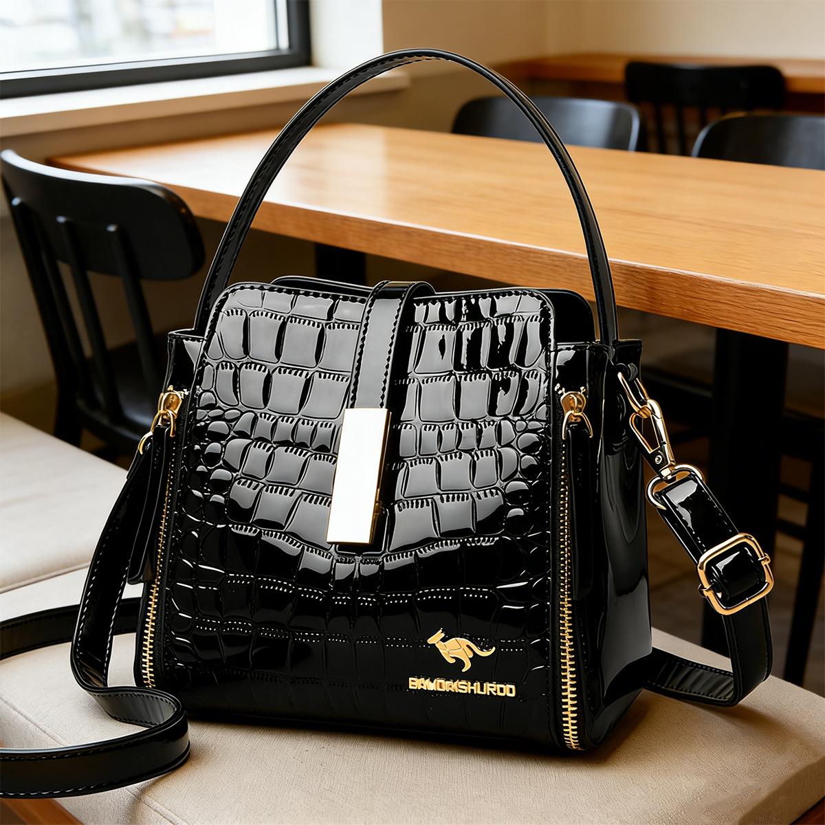 Fashion Trend Women's crossbody Red Exquisite Shoulder Messenger handbag Bright Leather Bucket Bag for Daily Travel and Holiday Appointments Red Charol Purse Mother's Day Gift