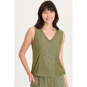 Siska Embroidered Pinstripe V-Neck Tank