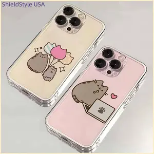 Kawaii Cat P-Pusheen Phone Case For iPhone 16,15,14,13,12,11 Plus,Pro,Max,XR,XS,X,7,8 SE,Mini Transparent Silicone Soft Shockproof Creative