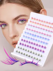 100pcs Colorful Gradient False Eyelashes Set, DIY Multi-Pack Cat Eye, Russian DD Curl, Anime & Cosplay Styles, C/D Curl, Mixed Lengths 6-15mm, Unscented Individual Lashes for Stage & Holiday Looks Makeup Cosmetic