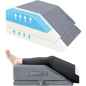 Height Adjustable Wedge Leg Pillow for Elevation, Memory Foam Leg Elevation Pillows for Swelling with 3 Handles and Washable Cover