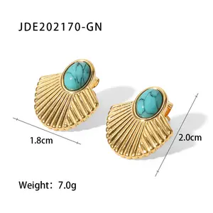 Teal and Gold Retro Shell Earrings - Fashion Accessories