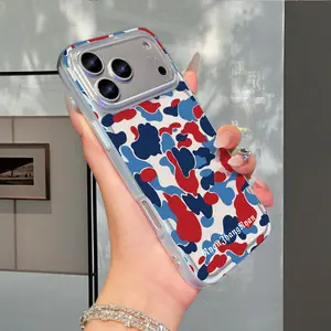 Patriotic Camo Clear Phone Case for iPhone 13 14 15 16 17 Pro Max – Red Blue Acrylic Shockproof CoverAmerican Street Style Y2K Trend Style Three-in-one acrylicZZR087 junk