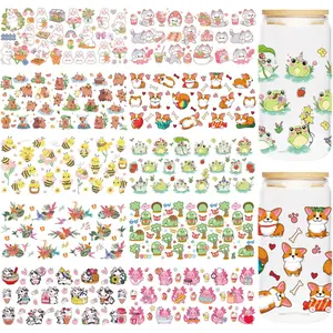 Animal UV DTF Cup Wraps - 10 Sheet Cute Animal UV DTFa Transfer Stickers, Axolotl Frog Bee Bunny Cow UVDTF Cup Wraps for Glass, Waterproof Transfer Sticker, DIY Craft