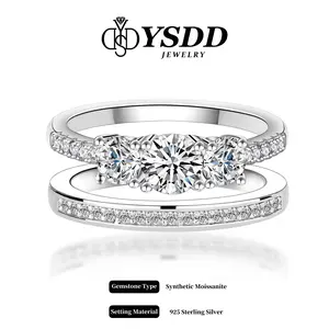 【#281 Trilogy】Plum blossom Round Cut Synthetic Moissanite 3 Stone Engagement Rings 1.1ct D Color VVS1 Round Cut 925 Sterling Silver Anniversary Wedding Promise Ring for Women