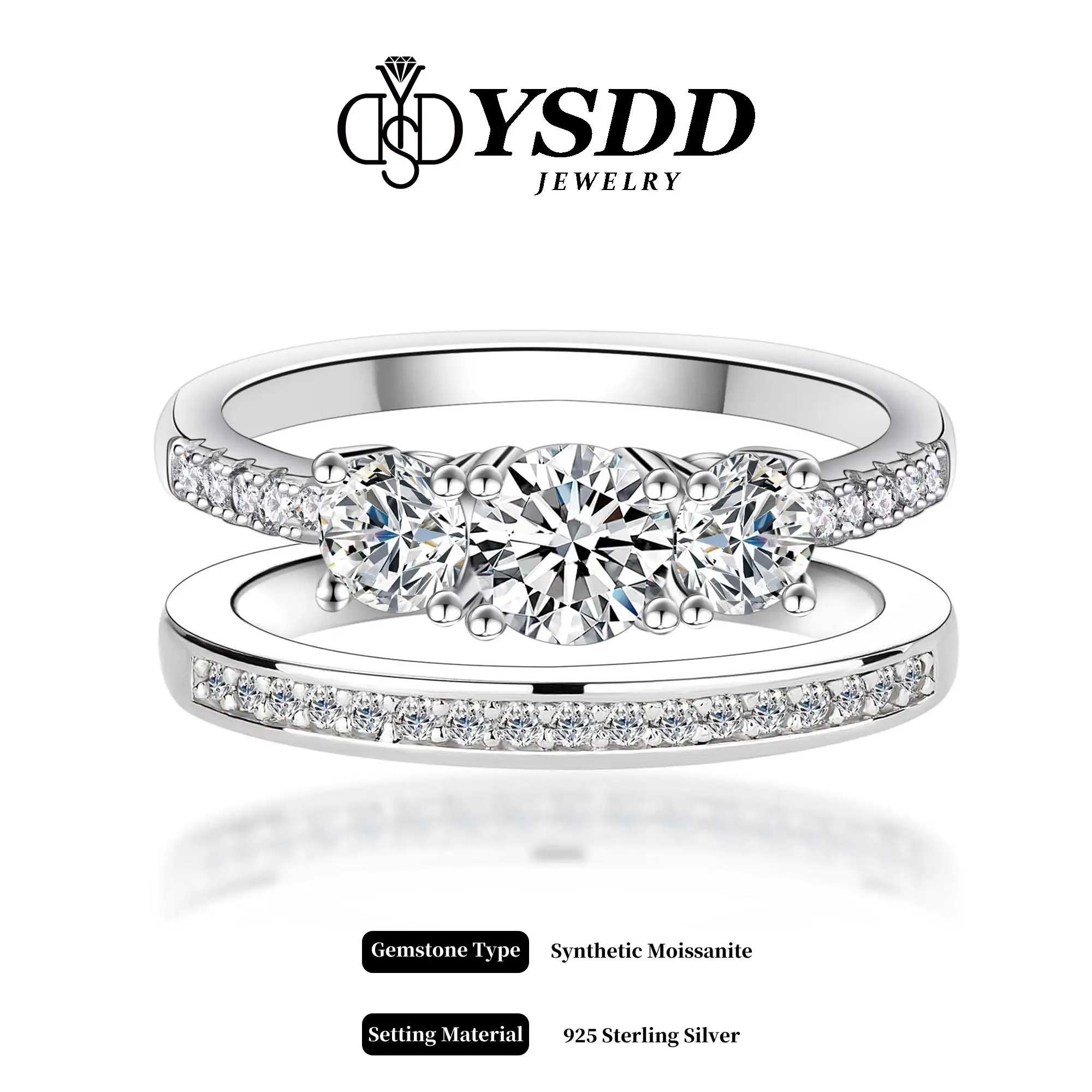 【#281 Trilogy】Plum blossom Round Cut Synthetic Moissanite 3 Stone Engagement Rings 1.1ct D Color VVS1 Round Cut 925 Sterling Silver Anniversary Weddin