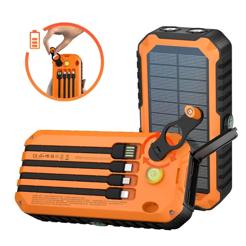 Citicr HS-43*Black Hand-Cranked Portable Power Bank - 40000mAh High Power Portable Travel Battery Pack, 4 Ports, 4 Built-In I/O Cables, PD20W Fast Charging, Super Bright Flashlight, Level Gauge, Compass, Mobile Camping EDC Accessory