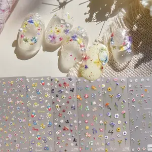 6-Piece Flower Embossed Nail Art Stickers, Easy-To-Apply Daily Design, All-Season Universal, Glossy Finish, DIY Manicure Accessories