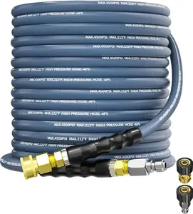 KARHDIR Pressure Washer Hose 150FT 3/8" for Cold and Hot Water 212°F, with Swivel Quick Connect, 4500PSI Kink Resistant Grade Steel Wire Braided, Power Washer Hose With 2pcs M22-14mm Adapter