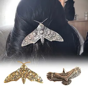 2pcs Moth Insect Hairpin Zinc Alloy Fashion Retro Gothic Spring Clip Girl Ponytail Chuck Back Hair Accessories