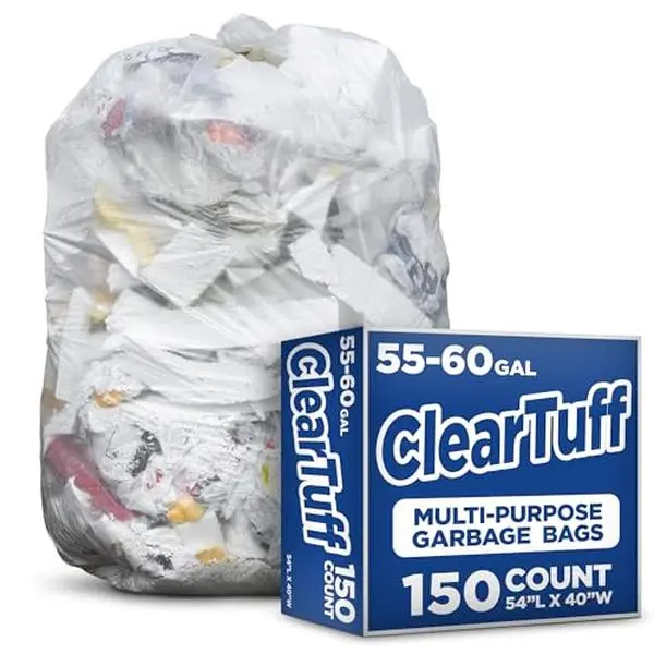 Clear Trash Bags - 55-60 Gallon (150 Bags)