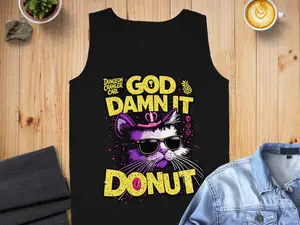 Dungeon Crawler Carl Donut Cat Tank Top, God Damn It Donut Funny Gamer Tank Top, Sarcastic Fantasy Podcast Fan Gift, Grunge Shirt