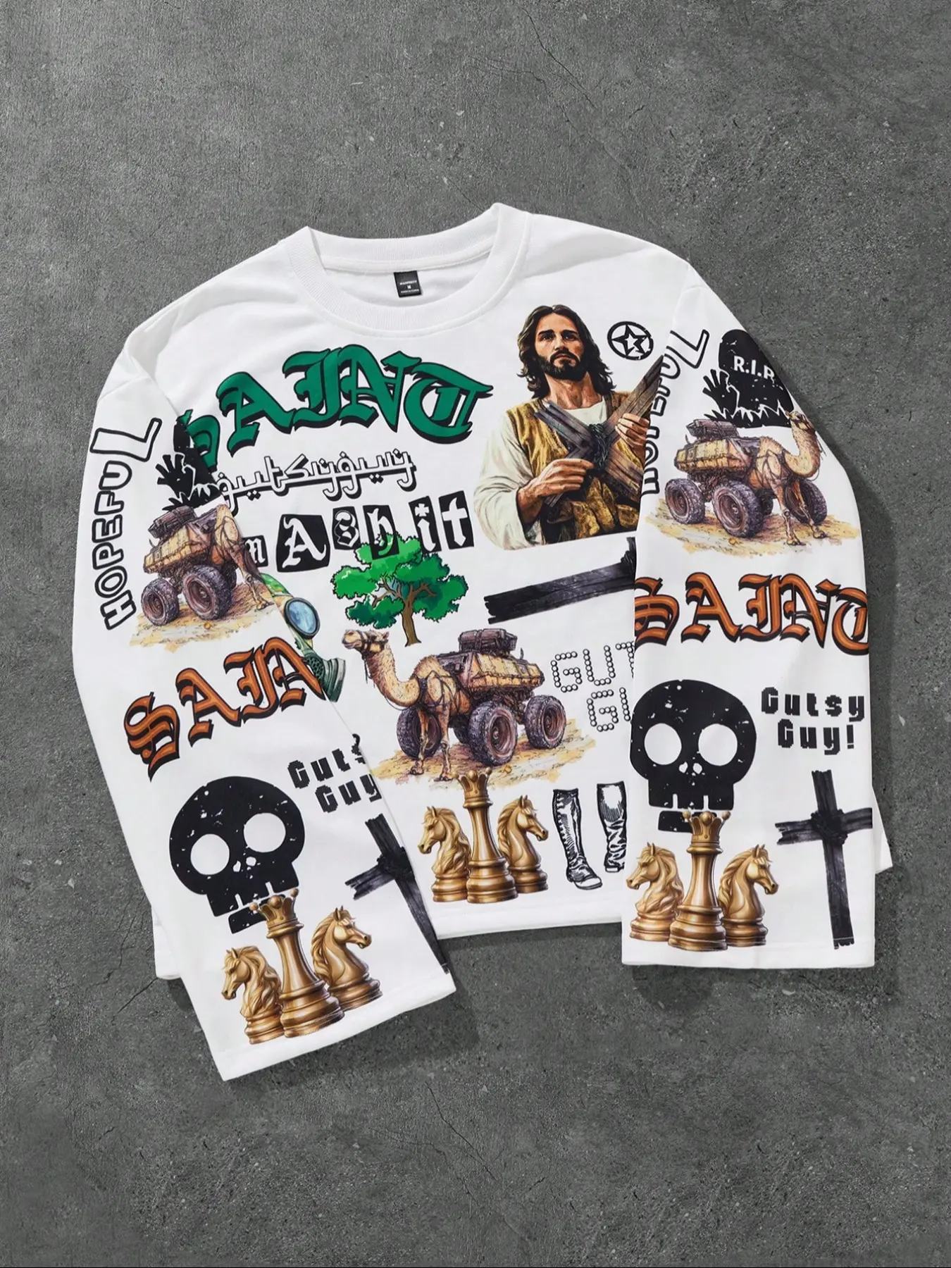 Young Boys Printed Crew Neck Knitted Fitted Long Sleeve Sweatshirt, Fashion Graphic Design, Comfortable Fabric, Perfect for Casual Wear, Stylish Youth Clothing