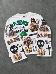 Young Boys Printed Crew Neck Knitted Fitted Long Sleeve Sweatshirt, Fashion Graphic Design, Comfortable Fabric, Perfect for Casual Wear, Stylish Youth Clothing