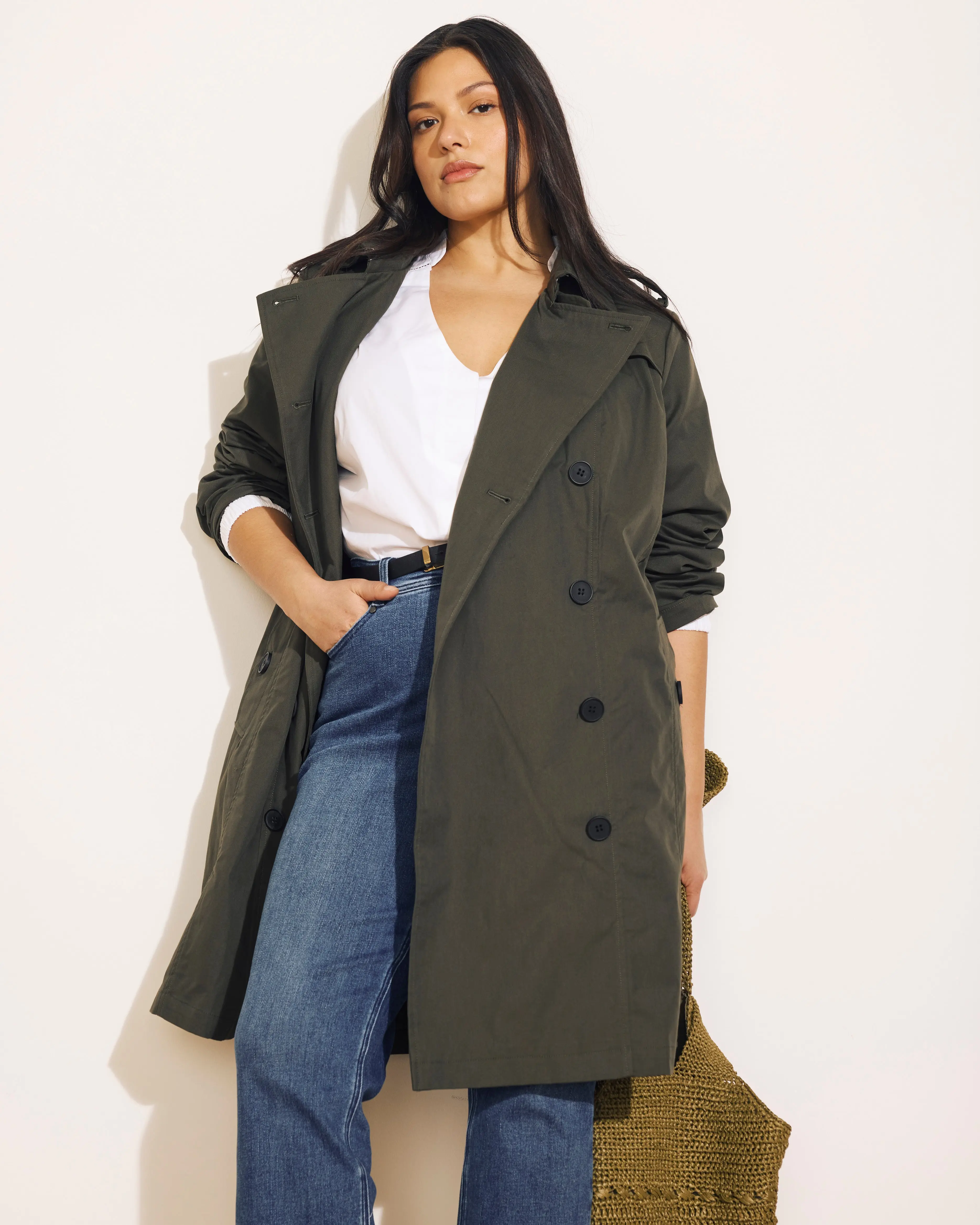 Women's Long Tailored Camo Derjon Trench Coat - Tops-Inspired Slim-Fitting Outerwear, 69% Cotton 31% Polyester Fabric, Adjustable Belt, Hook and Bar, Buttons, Collared Neck, Dry Clean Recommended Casual Jacket
