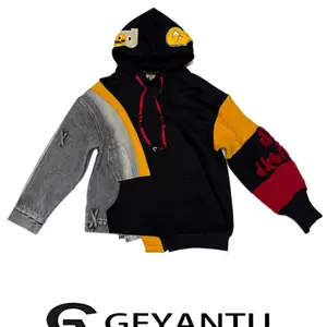 [GEYATU] 789 Pieced Hoodie Winter, Non-Pilling Printed Sweatshirt, Korean Style, Faux Fur Lining, Thick and Warm, Trendy