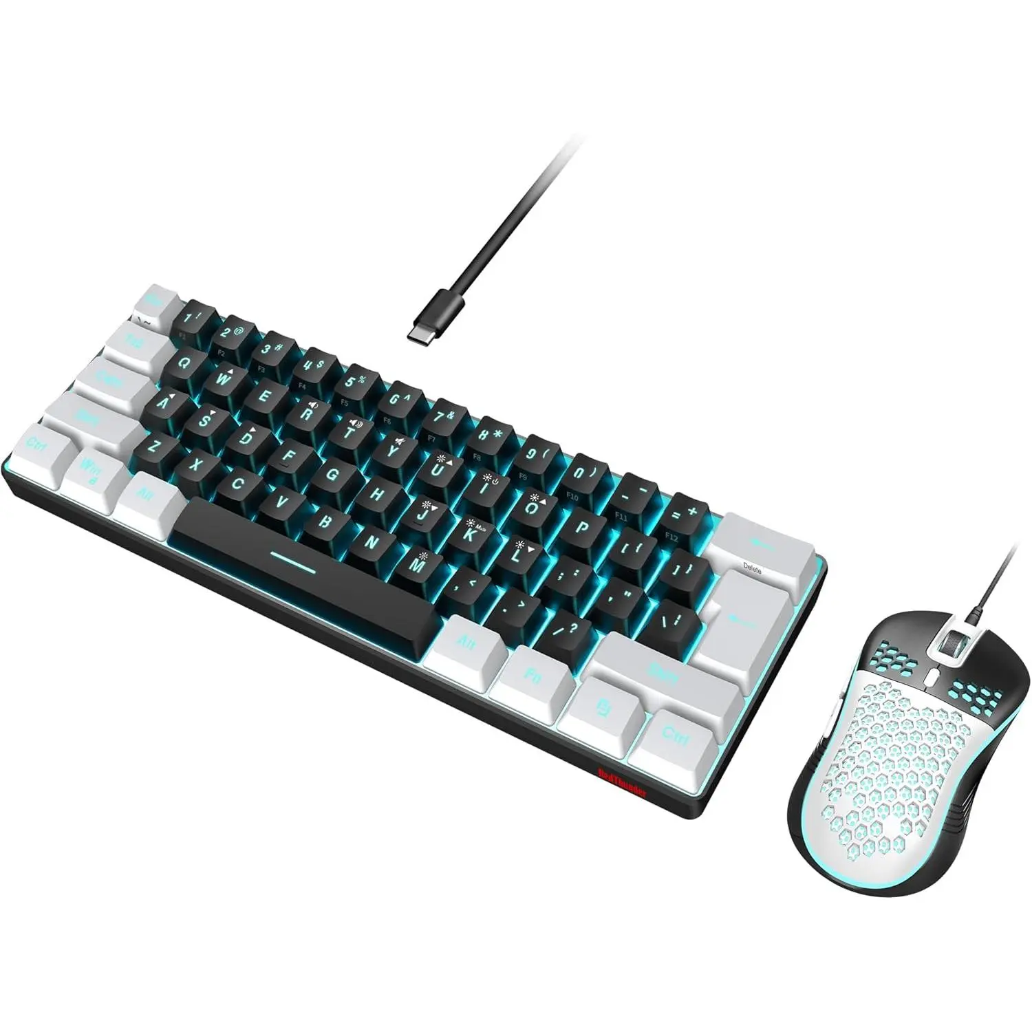 60% Gaming Keyboard and  Combo, Ultra-Compact 61-Key RGB Backlit Mini Keyboard, Lightweight 7200 DPI Honeycomb Optical , RGB Wired Gaming Set for PC PS5  Gamer(Black-White)