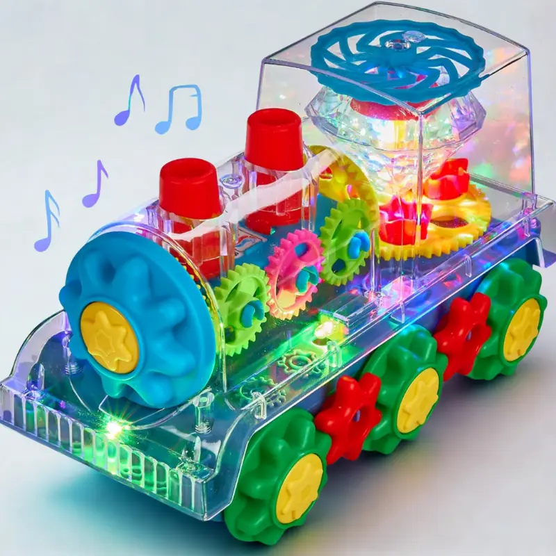 Interactive Transparent Train Toy with LED Light and Sound, 360 Rotating Engine Toy for Kids, Baby Sound Toys, Automatic Obstacle Avoidance, Educational Toys summervibes