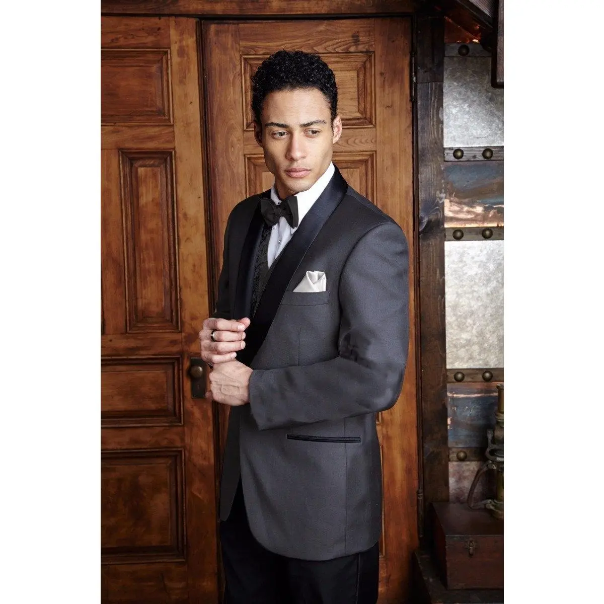 "Bradford" Steel Grey Tuxedo Jacket Shawl (Separates)