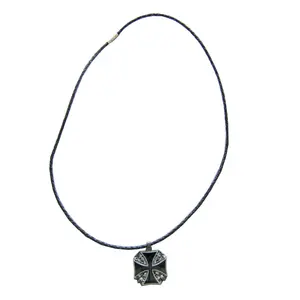 Vintage Style Cross W Skulls Metal Charm Pendant Leather Necklace