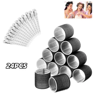 Large Hair Rollers Set - 24 Pieces with 12 Jumbo Rollers and 12 Clips for Long Thick Hair Volume (Black) Fashion Accessories Curlers Haircare