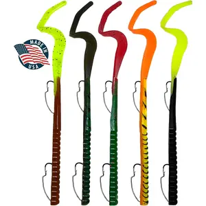 Lures Fishing Lures Bass Set, 10" Pre-Rigged Weedless Swim Bait, Twister Tail Bass Fishing Lures, Extra Durable Soft Plastic Baits for Freshwater - 5 pcs Bass Baits and Lures Pack, Made in USA