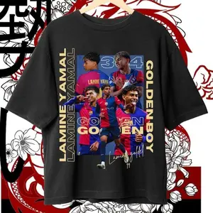 Lamine Yamal football club collage style support T-shirt, between football support, American retro and street trend. Suitable for men, women, mothers and friends, couple style, fashionable and loose, youthful and energetic, men's daily wear top