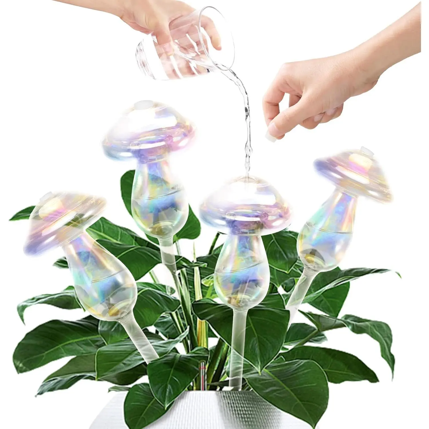 Watering Globes-4pcs Self Watering Planter Insert, Watering Devices,Glass Watering Bulbs for Indoor ,Mushroom Watering Globes,Top-Fill Watering