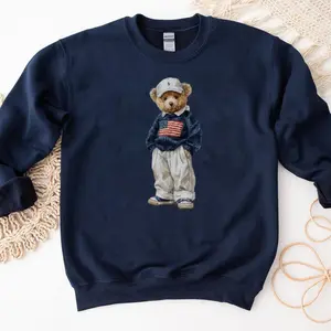 Teddy Bear Sweatshirt, Cute Cozy Knit Graphic, Soft Unisex Cozy Fall Winter Outfit, Teddy Bear Cute USA Sweater Christmas