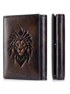 Vertical Retro Men's Genuine Leather Tri-Fold Wallet, RFID Blocking, 8 Credit Card Slots with ID Window & Bill Compartment