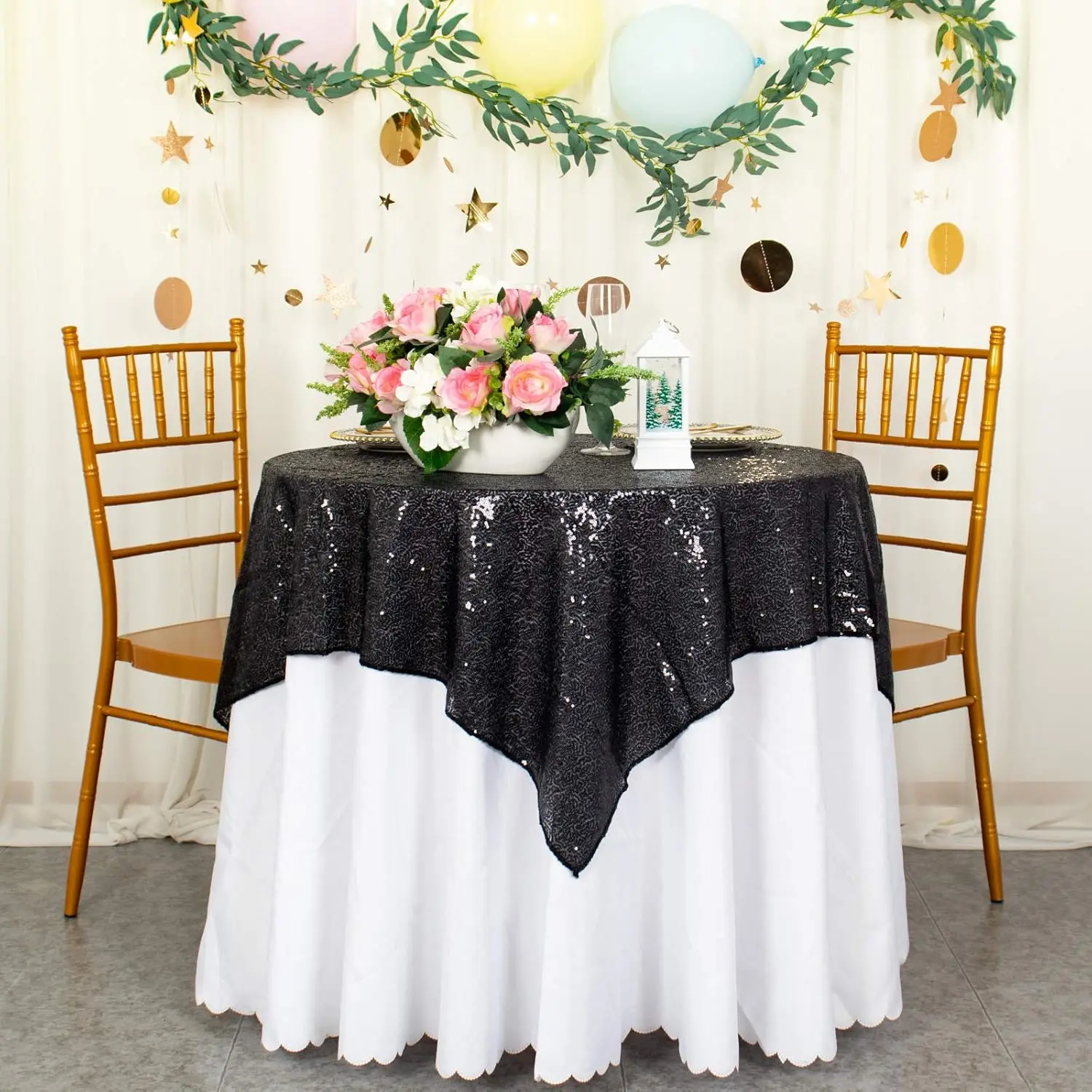 Sequin Black Table Cloth 48x48-Inch Party Tablecloth Wholesale Sequin Tablecloth
