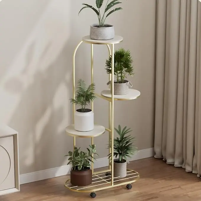 Plant Stand Outdoor Indoor 4 Tier Metal Waterproof Plant Shelf Foldable Corner Tall Plant Shelf for Multiple Plants, Flower Pot Holder Display Stand for Living Room Balcony Garden