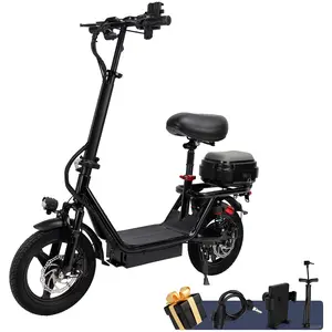 14" 500W Electric Scooter with Seat & Carry Basket, Disc Brake&Shock Absorption for Scool Urban Commuter