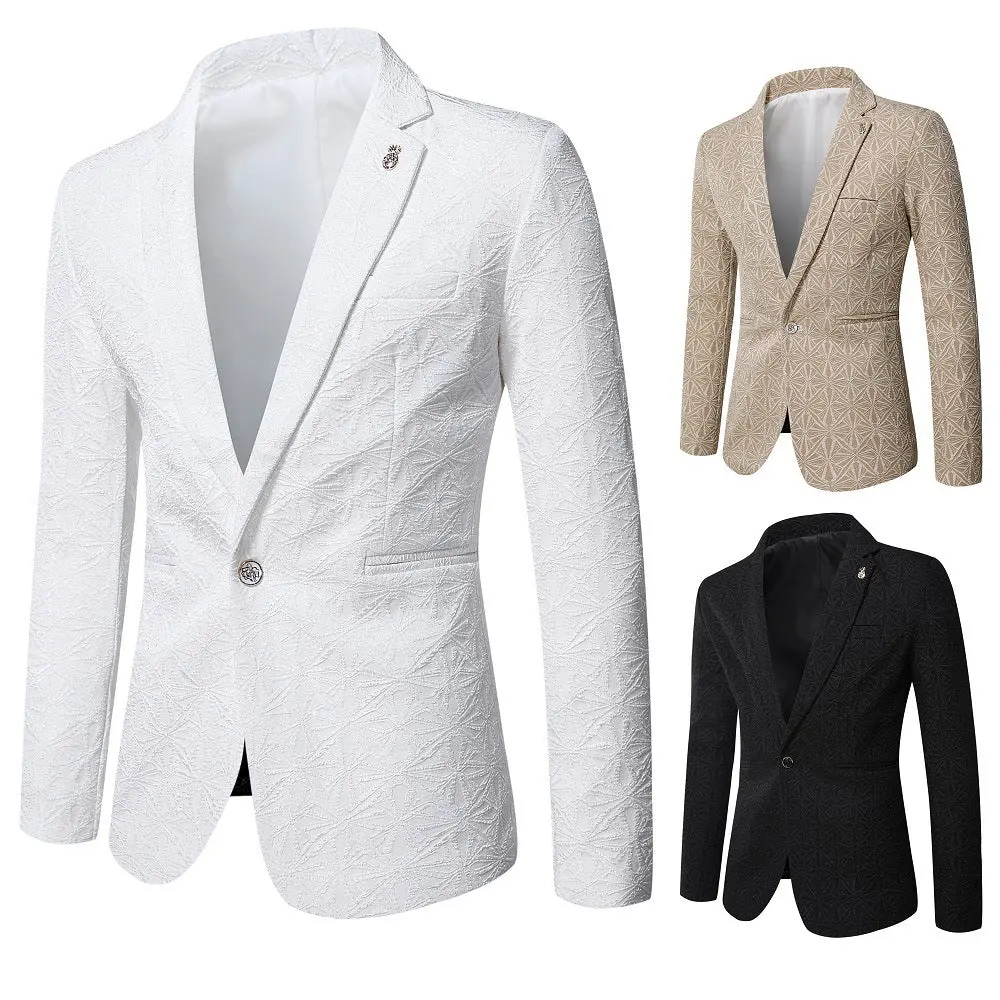 Mens Korean-style Slim-fit Single Jacquard Jacket For Young